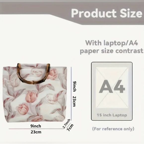 Floral Canvas Tote Bag with Bamboo Handles - Picture 4 of 5